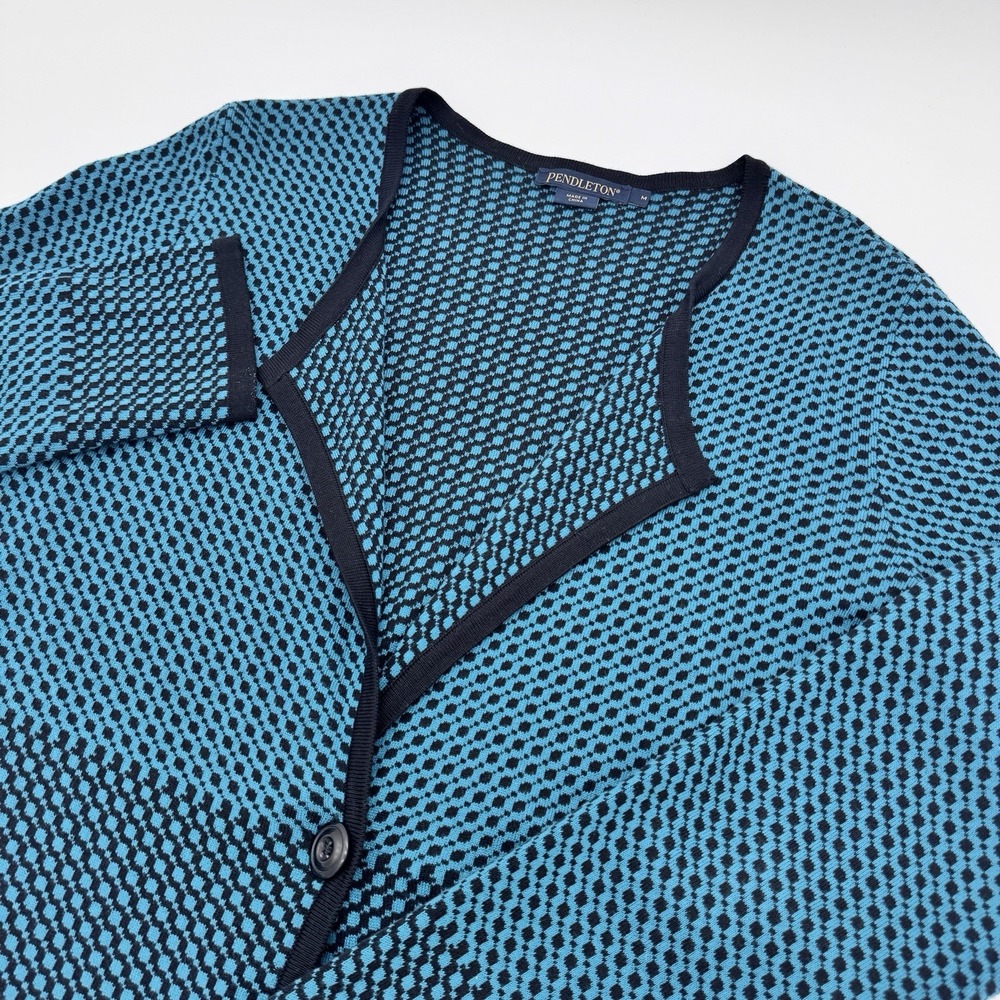 Womens Size Medium Pendleton Teal and‎ Black Geometric Print Cardigan Sweater